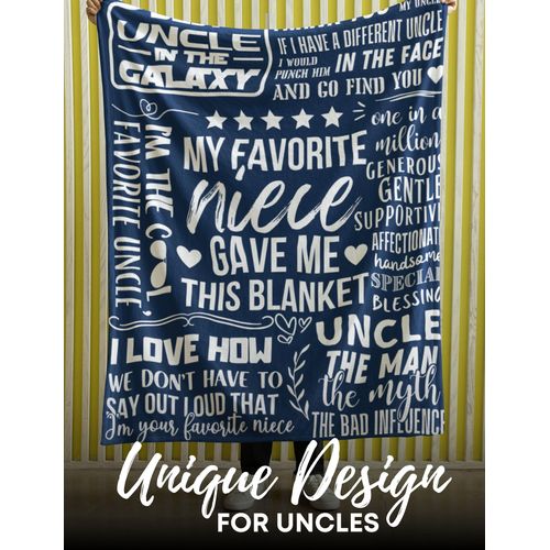 Huglanket Uncle Birthday Gifts from Niece, Funny Uncle Gift Throws, Flannel Blanket for Birthday, Christmas (50"x 65") - Blue