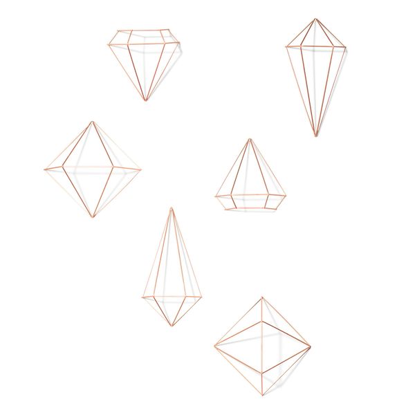 Umbra Prisma Geometric Sculptures, Decorate Your Wall with Modern Metallic Wire Shapes, Table top, Ceiling Décor, Set of 6, Copper for Kitchen