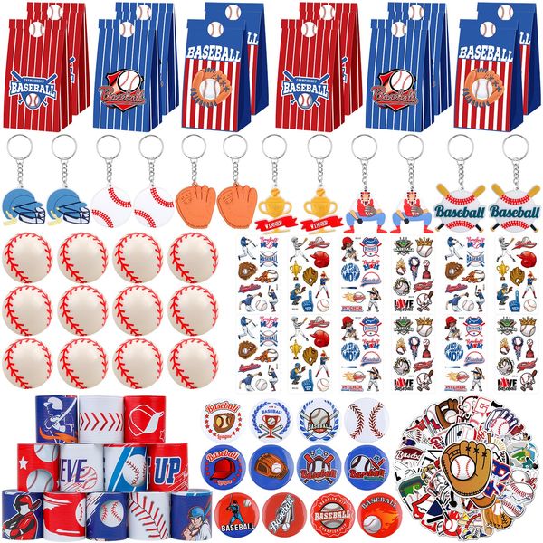 ANPHILE Baseball Party Favors, Baseball Birthday Party Supplies with Goodie Bags Slap Bracelets Stickers Mini Bouncy Balls Toy for Goodie Bag Stuffers,Classroom Prize