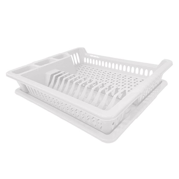 White Hobby Medium Plastic Dish Drainer Plate and Cutlery Rack with Drip Tray by Hobby