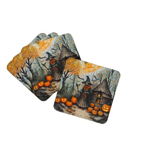Caroline's Treasures Slavic Witch Spooky Halloween Foam Coaster Set of 4 Cup Coasters for Indoor and Outdoor, Coaster for Tabletop Protection, Anti Slip, Mouse pad Material