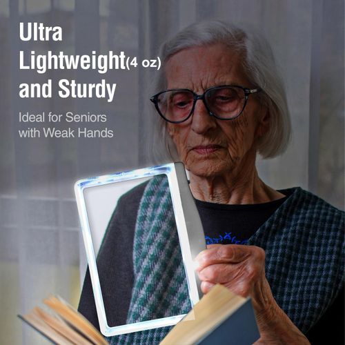 MAGNIPROS 5X Large Ultra Bright LED Page Magnifier with Anti-Glare Lens & Stepless LEDs(Even Lighting & Relieve Eye Strain)-Ideal for Reading Small Print, Stocking Stuffer for Low Vision & Seniors