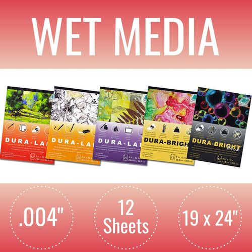 Grafix Dura-Lar Wet Media 19 x 24”, Pad of 12 – .004” Film Coated to Accept Water Based Mediums, Perfect for Watercolor, Planning Compositions, Painting Surfaces or Printmaking