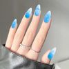 Summer Beach Fake Blue Nails Seas Oceans Full Cover Artificial Glue on Nails Women Girls 24PCS Stiletto Matte Nail Art Shell Manicure Decoration
