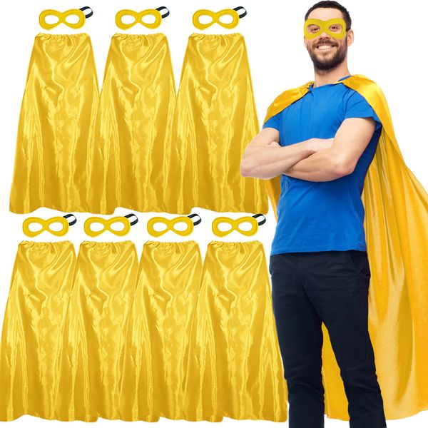 Superhero Capes and Masks for Adults Bulk-Men Women Super Hero Costume Halloween Dress Up Party Favors -7 Pack (Gold)
