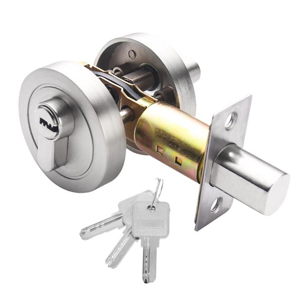 35-50mm Single Cylinder Deadbolt, Round Deadbolt Lock with Keys, Modern Door Locks, Zinc Alloy Deadbolt, Invisible Door Lock for Front Door, Entrance Door, Passage Door (Silver)