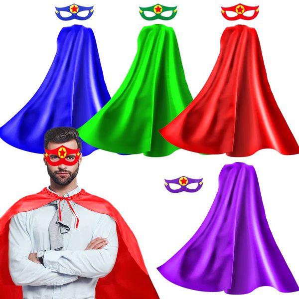 Superhero Capes for Adults and Masks, 4 Pack Super Hero Capes Costume for Women Men Party Dress Up (4 Pack)