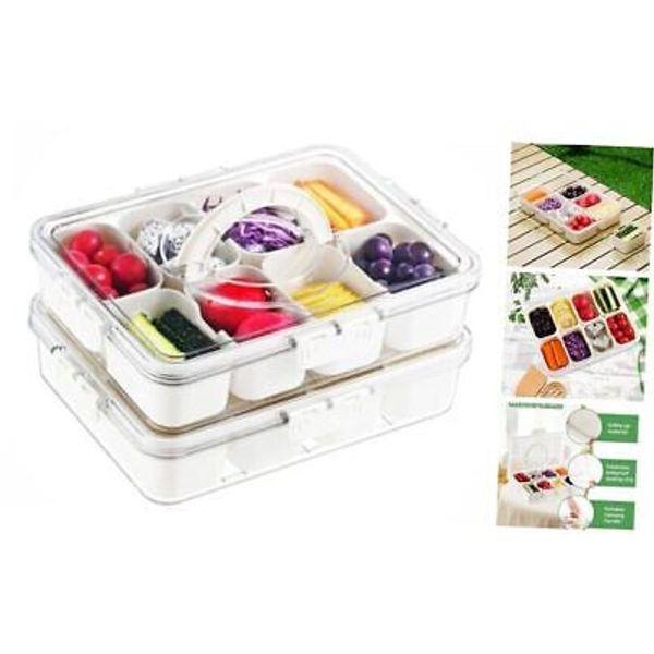 2 Pack Snackle Box Container,Snack Tray with Lid,Divided Serving Tray with