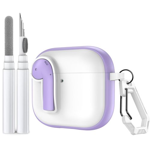 LDSXAY for AirPods 4 Case with Lock, Funny Cute AirPods 4th Generation Case Cover with Cleaner Kit, Shockproof Protective Cover for AirPod Gen 4 2024 with Keychain (White Purple)