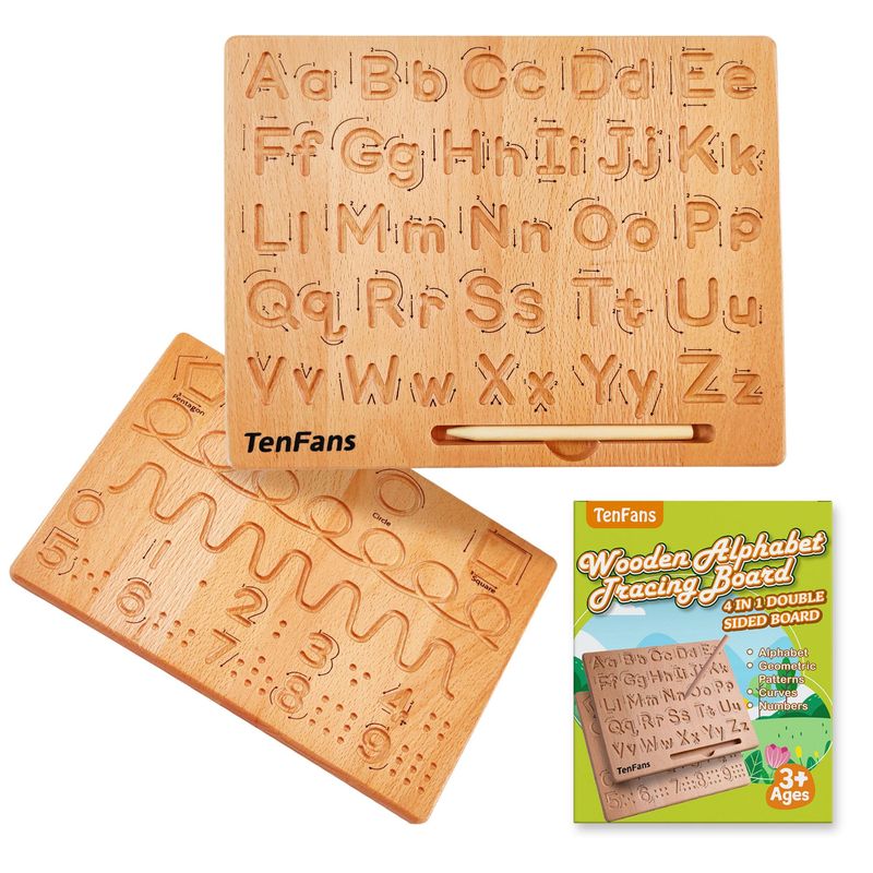 TanFans Wooden Alphabet Tracing Board Montessori Educational Toy for