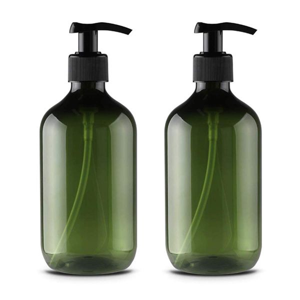 JamHooDirect 2Pcs 300ml/10oz Empty Plastic Pump Bottles, Refillable Lotion Shampoo Body Washing Cream Shower Gel Storage Holder Container Toiletries Liquid Dispenser (Green)