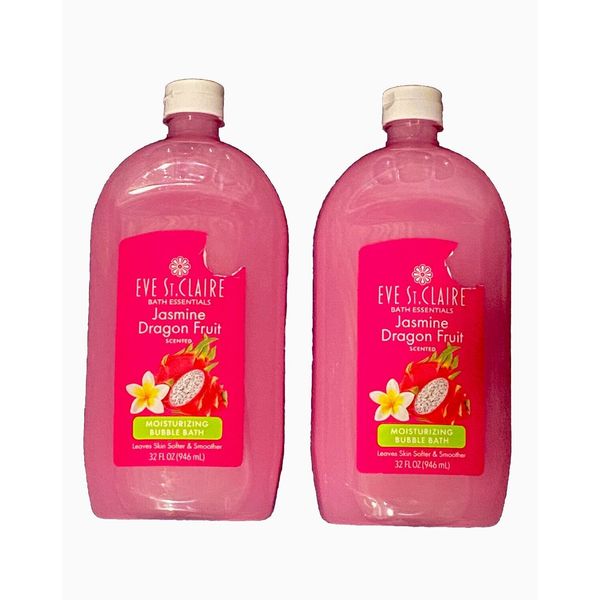 2 Pack Eves St Claire Jasmine Dragon Fruit Bubble Bath, 32oz. ea. RARE, New 2024