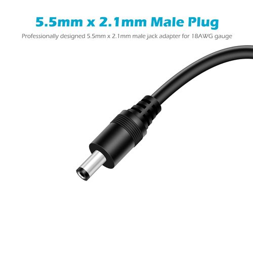 Fancasee 10-Pack 18AWG DC Power Pigtail Cable, 5.5mm x 2.1mm DC Barrel Male Plug Jack Connector to Bare Wire Power Supply Adapter Repair Cord for CCTV Surveillance Security Camera LED Strip, 1FT