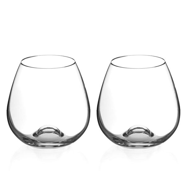 DIAMANTE Stemless Wine Glasses Pair ‘Auris’ – Undecorated Crystal Wine Glasses with no stem, stemless Gin Glasses – Box of 2