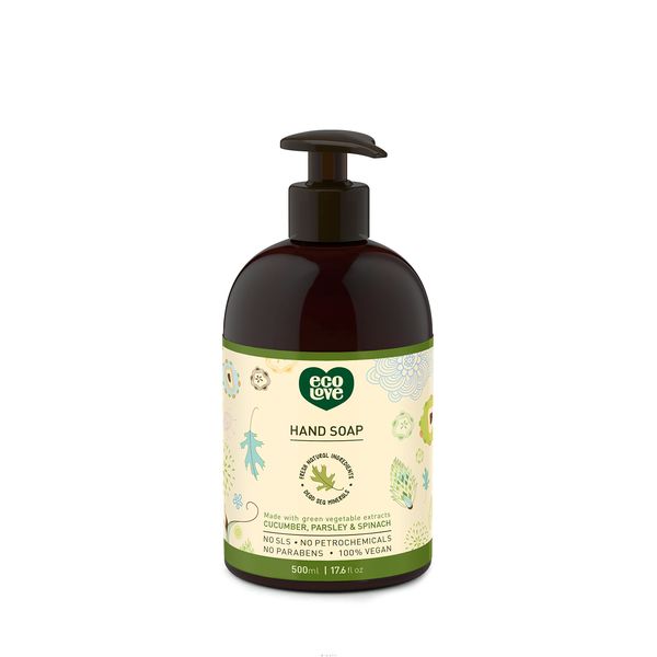 ecoLove - Natural and Organic Liquid Hand Soap - Organic Cucumber, Spinach & Parsley - No SLS or Parabens - Vegan and Cruelty-Free Hand Soap, 17.6 oz