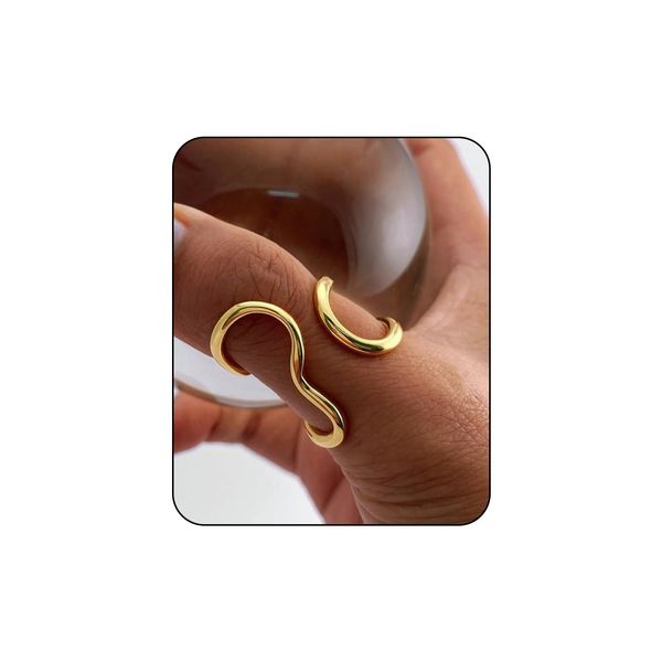 Mrltau Gold Waterproof Asymmetric Ring, Thick Chunky Women's Gold Ring