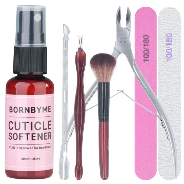 BORNBYME Cuticle Remover Kit, Nail Remover Kit with Nail Trimmer, Cuticle Nipper, Cuticle Pusher, Nail File, Professional Pedicure Manicure Tools for Nail Beginner