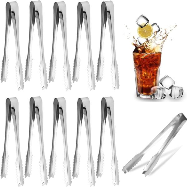 10 Pack Ice Tongs Sugar Cubes Clip Stainless Steel Mini Serving Tongs Multi-Purpose Appetizers Tong for Buffet Tea Party Coffee Bar Kitchen (6 Inch)