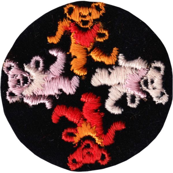 4 Dancing Bears - Pink and Orange in Black Circle - Embroidered Iron on Patch