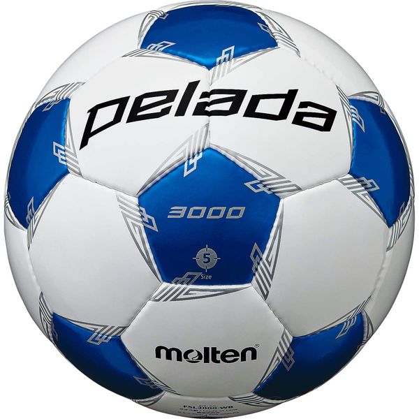 Molten F5L3000-WB Pelada 3000 Soccer Ball, No. 5 Ball, For Junior High School Students and Up, Certified Ball, White x Metallic Blue.