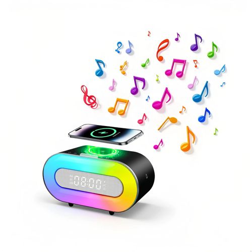 POSVIU 5-in-1 Portable Stereo, RGB LED Atmosphere Table, 15W Wireless Charging Station, Dimmable, Foldable Phone Stand, Teen Boy Girl Trendy Stuff Gift