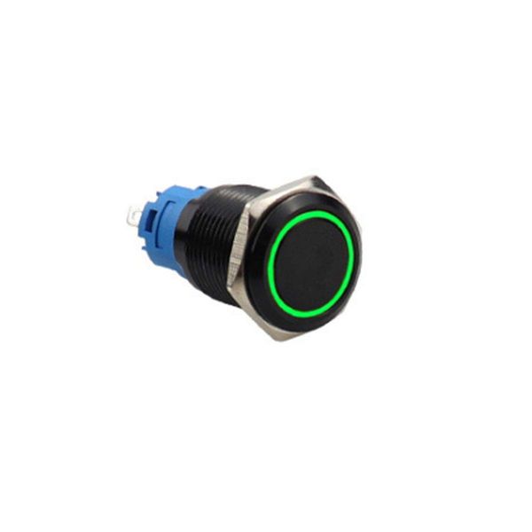Metal Latching Push Button Switch, 22mm 12V Momentary Round Waterproof Switch with Green Indicator Light, Momentary Power Switch, 1 Pcs