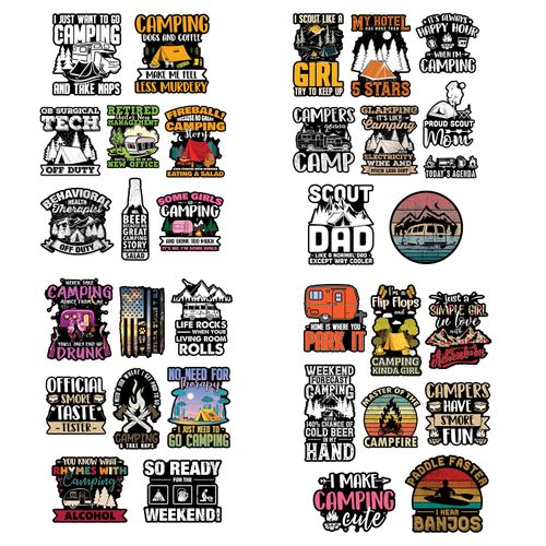 99 Pcs Camping Stickers, Outdoor Adventure Stickers and Decals, Vinyl Waterproof Travel Hiking Stickers for Water Bottles Laptop Luggage Cup Surfboard, Handy Scrapbook Stickers