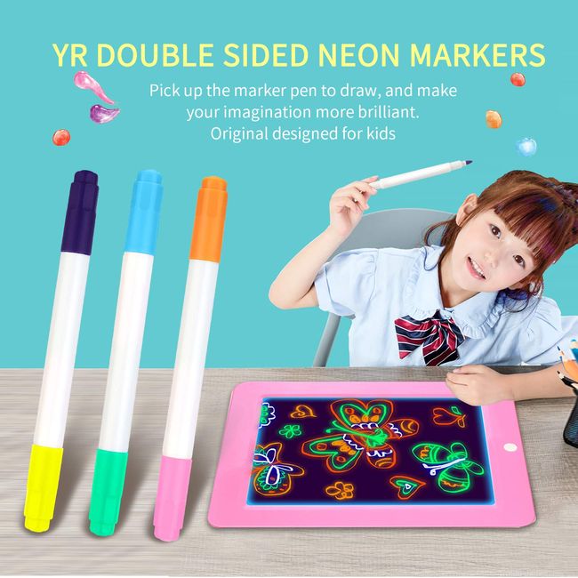 YR Dual Sided Neon Pens For Light Up LED Board, Neon Markers Applicable For Draw, Sketch, Create, Doodle, Art, Write, Learning Tablet, 12 Packs