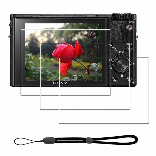 iDaPro Screen Protector for Sony RX100 VII / RX100 VI / RX100 V / RX100 IV / RX100 III / RX100 II / RX100 + Hand Strap [3+1 Pieces] Protective Glass Tempered Glass Screen Protector Glass