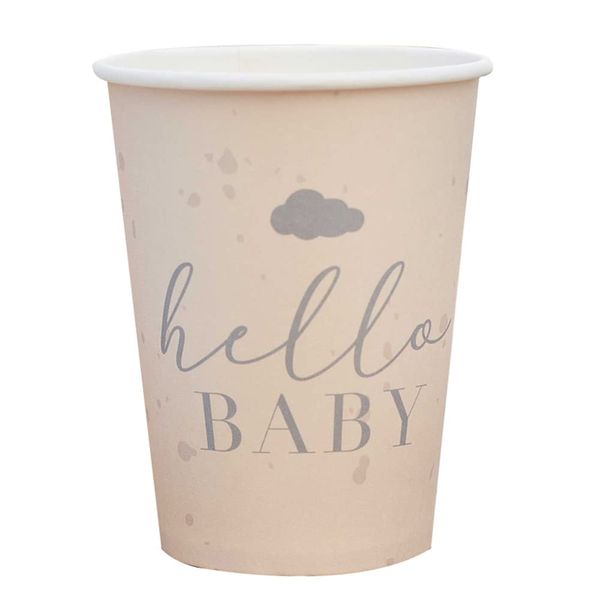 Ginger Ray Hello Baby Eco Friendly Baby Shower Cream Paper Cups - 8 Pack