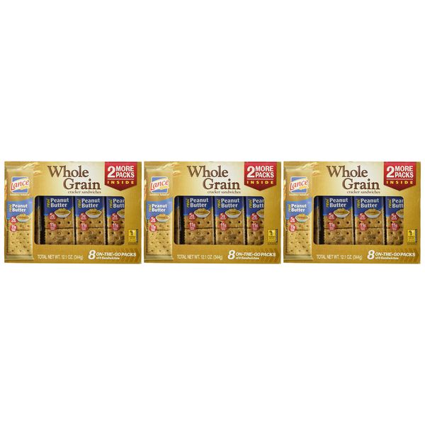 Lance Whole Grain Cracker Sandwiches, 3 Boxes of 6 Individually Wrapped Packs (Whole Grain Peanut Butter)