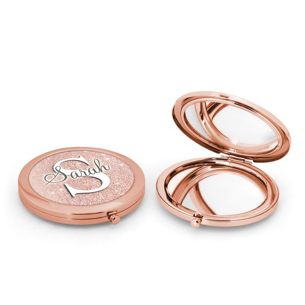 Rose Gold Personalised Initial & Name Pocket Mirror, Hen Party Gift