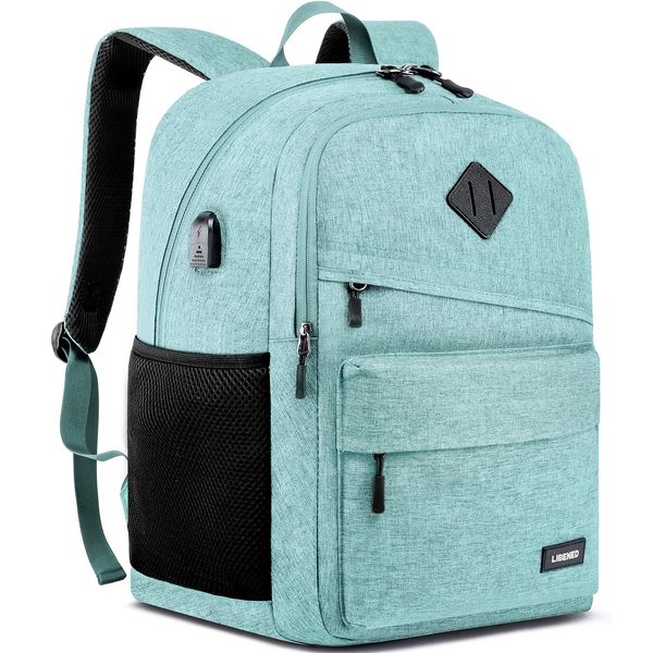 LIBENED School Backpack for Teen Girls and Boys, Bookbag for College with USB Charging Port, 15.6 Inch Laptop Bag Middle School Back Pack, Teal