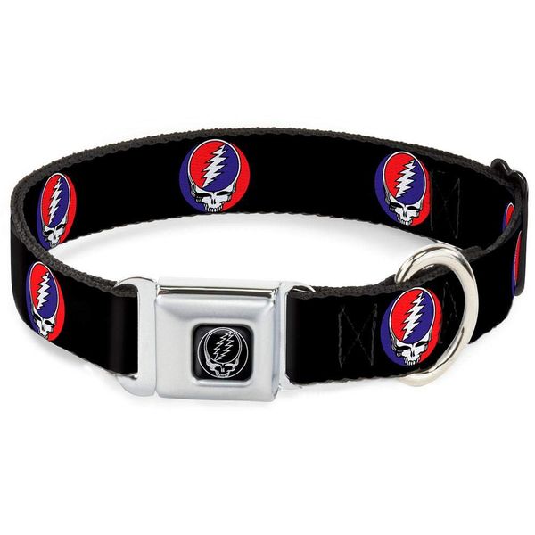 Buckle-Down Seatbelt Buckle Dog Collar - Steal Your Face Repeat Black/Color - 1" Wide - Fits 15-26" Neck - Large