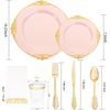 350PCS Pink Plastic Plates - Pink Plastic Dinnerware Sets for 50 Guests - 100 Pi