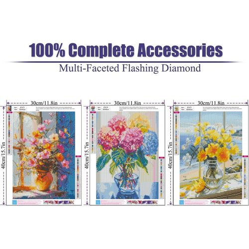 YarnMate 3 Pack Diamond Painting Kits for Adults-Flowers Diamond Art Kits for Adults,5D Diamond Painting Flowers,DIY Full Drill Diamond Painting Flower Gem Art and Crafts 12x16inch