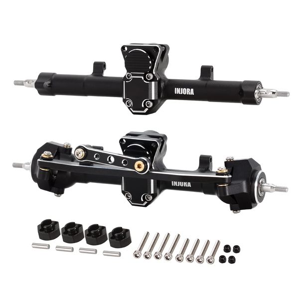 INJORA Front＆Rear Axles Set CNC Aluminum Complete Axle with Worm Gear Set for Axial SCX24 Deadbolt C10 JLU Gladiator Bronco 1/24 RC Crawler Upgrade Parts