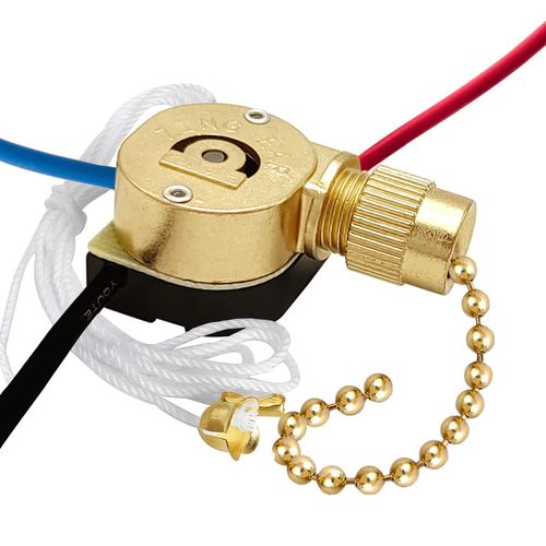 Ceiling Fan Switch Kit Zing Ear ZE-110M Pull Chain Light Switch 3 Wire Metal Body Speed Fan Switch Ceiling Fan Light Lamp Replacement Switch with Pulling String, Brass