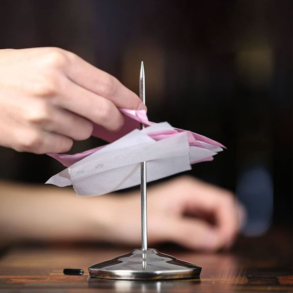 Writing Card Holder Paper Note Holder for Reception Counter Restaurant Office Receipt Paper Order Organizing Tabletop Slip Holder Invoice Spike Receipt Holder Paper Memo Holder (Silver)