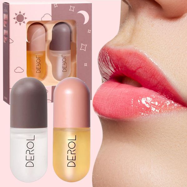 Bgtecho DEROL 2Pcs Natural Lip Plumper, Plant Extracts Plumping Lip Serum, Lip Enhancer Including Day and Night Lip Plumping Balm, Lip Care Serum for Fuller & Hydrated Sexy Lip (5.5MLX2)