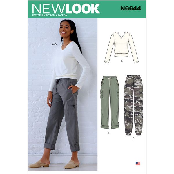 New Look Sewing Pattern N6644 Misses' Cargo Pants and Knit Top, Paper, White, Various, UN6644A