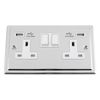 TRIMLINE Polished Chrome USB Socket 2 Gang White Insert Plastic Rocker Switch 2.1
