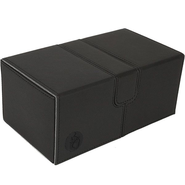 Deck Box with Dice Tray for MTG Cards - Commander Deck Box Fits 200 Sleeved Cards - Card Storage Box in PU Leather,Black