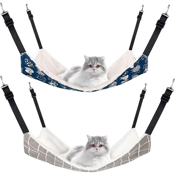 2 Piece Reversible Cat Hammock Breathable Pet Cage Bed with Adjustable Straps