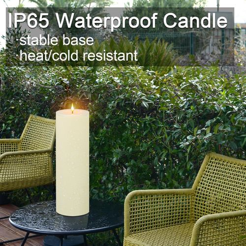 Warmhere 14" x 4" Large Outdoor Candles with Timer Waterproof, Remote Control Flickering Flameless Candles Battery Operated, Tall Fake LED Pillar Candle for Patio Porch Lantern, Ivory, 1 Pack