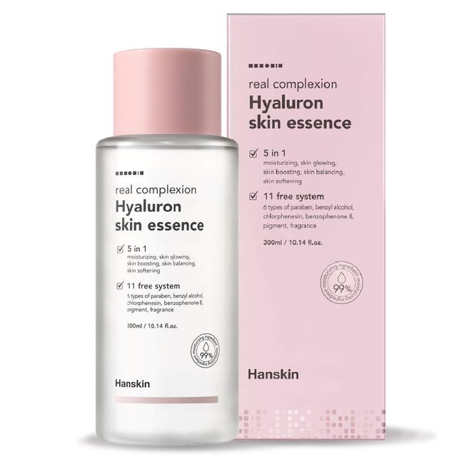 Hanskin Real Complexion Hyaluronic Skin Essence - Hyaluronic Acid, Moisturizing, Glowing, Soft & Fragrance-Free [10.14 fl. oz. (300 ml)]