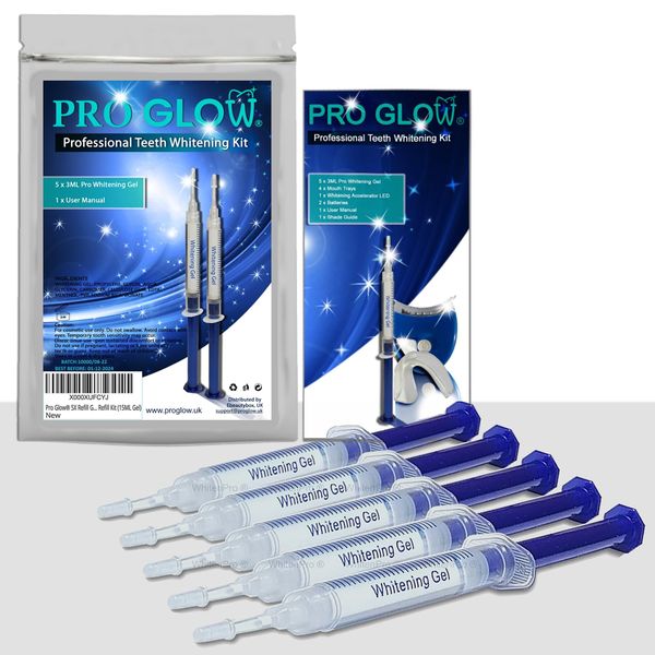 Pro Glow® 5X Refill Gel Tubes Teeth Whitening Gel Refill Kit (15ML Gel)