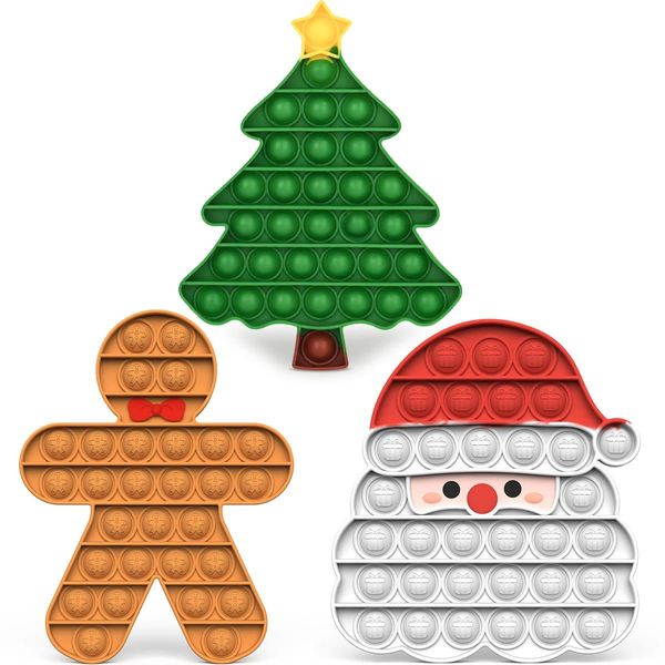 Christmas Decorations Pop Fidgets Toys - Push It Bubbles Sensory Toy Christmas Party Decor Santa Claus Gingerbread Man Tree Decoration for Kids Adults Stress Autism Relief Parties Games Poppers