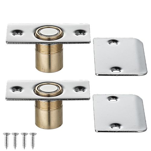 JQK Closet Magnetic Door Ball Catch Hardware, 430 Stainless Steel Catch Adjustable with Strike Plate, Polished Steel Finish 2 Pack, HBC120-BN-P2