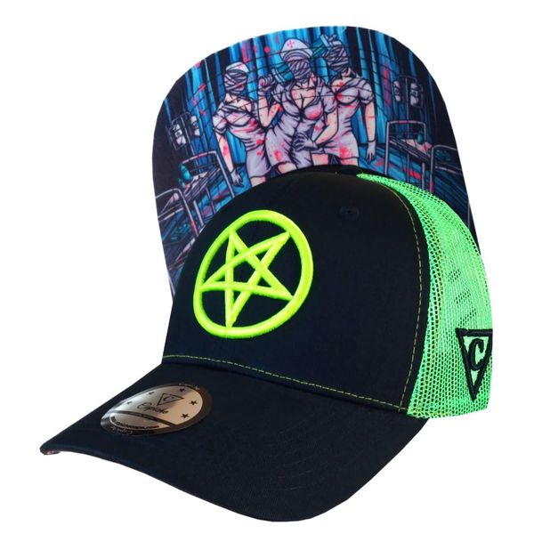 Capiche [99+ VARIATIONEN] Snapback Cap - Kappe - Baseball - Mütze - Herren - Schwarz - Verflucht - Schwester - Kunst - Krankenhaus - Eng - [Cursed] - Cursed Nurse Trucker